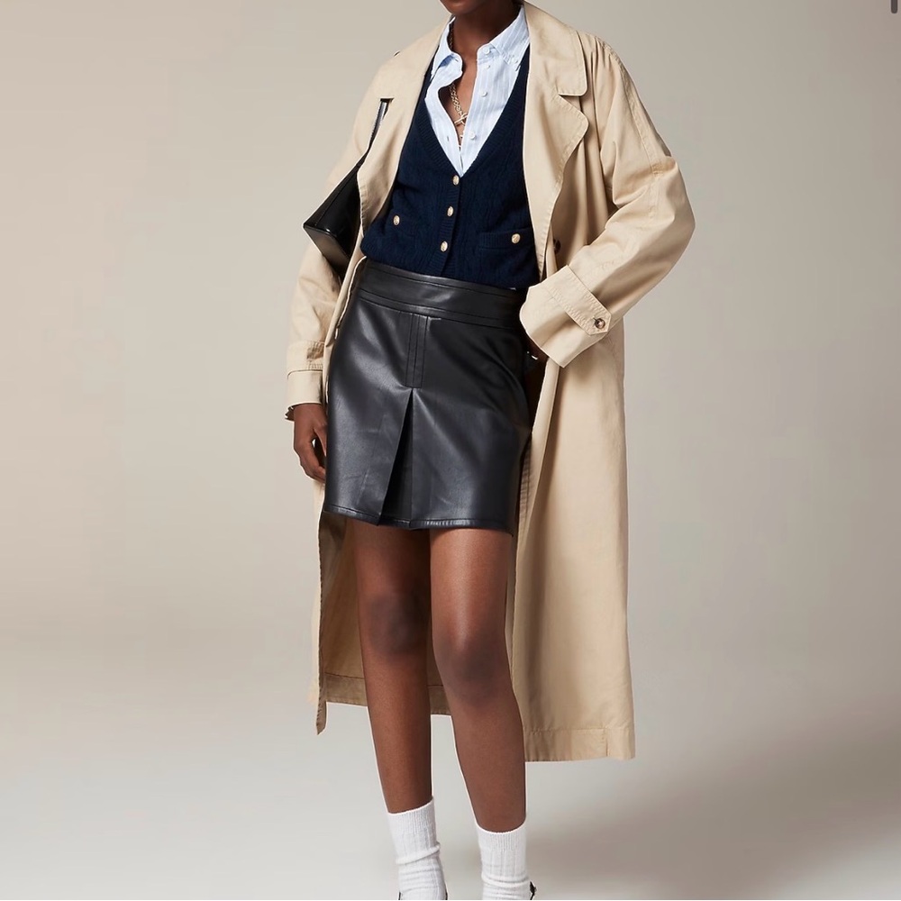 J. Crew Center-Pleated Faux Leather Mini Skirt Size 2